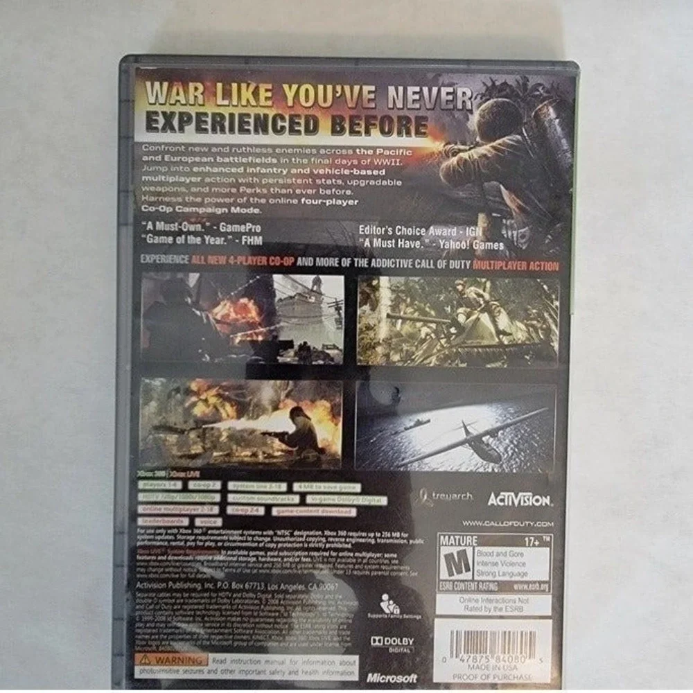 Call of Duty World at War Xbox 360 Platinum Hits Activision WWII FPS Game Tested